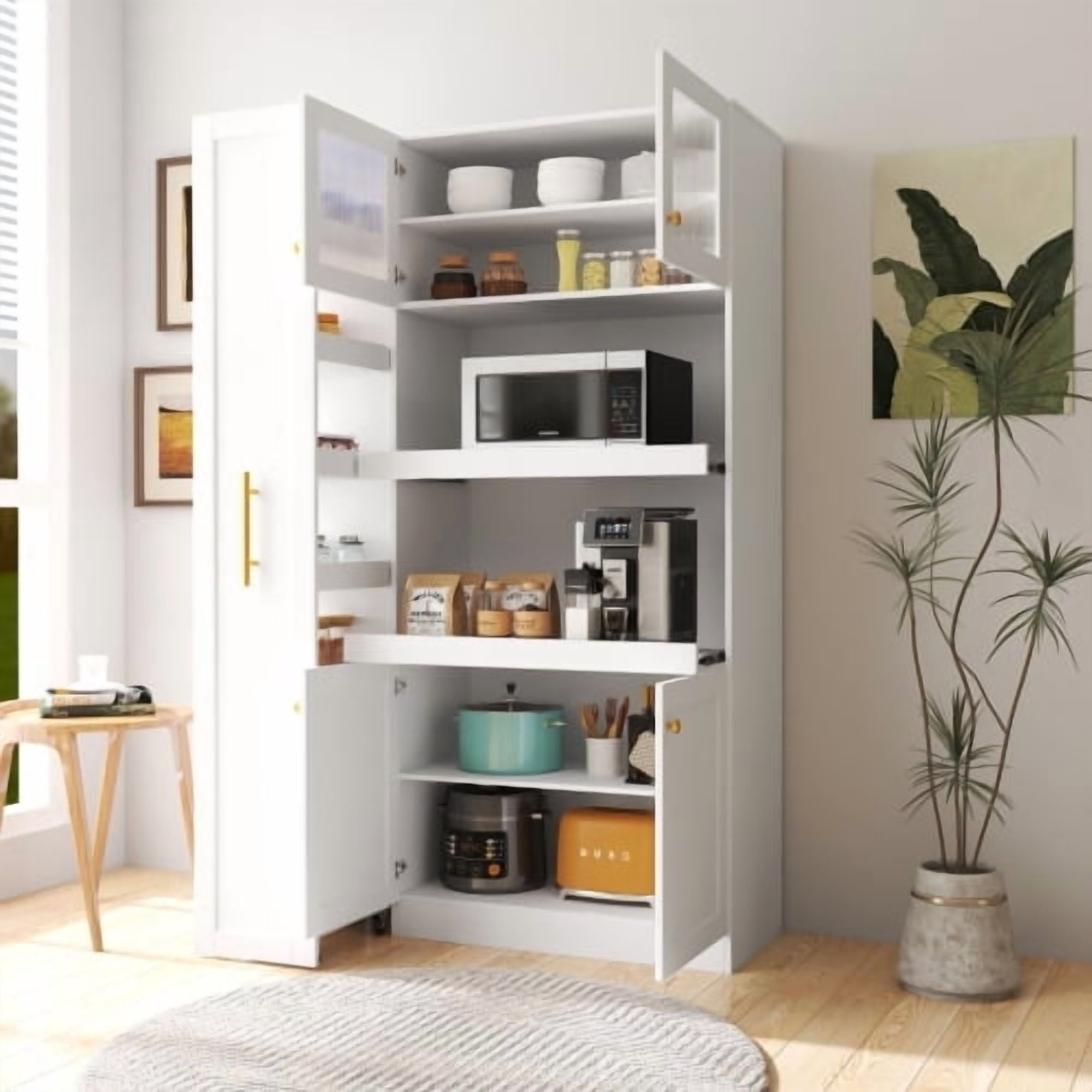 View of Kitchen Pantry Cabinet with Pull-Out Storage Shelves, 70.87