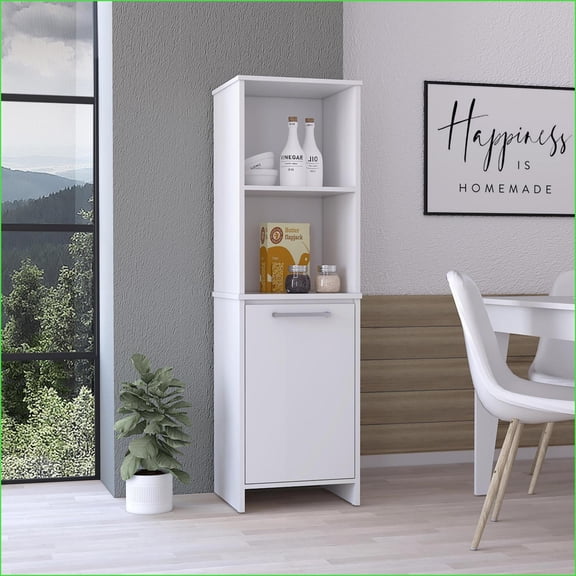 Kitchen Pantry Cabinet, Single Door with 4 Shelves | Modern Engineered Wood | Ivory