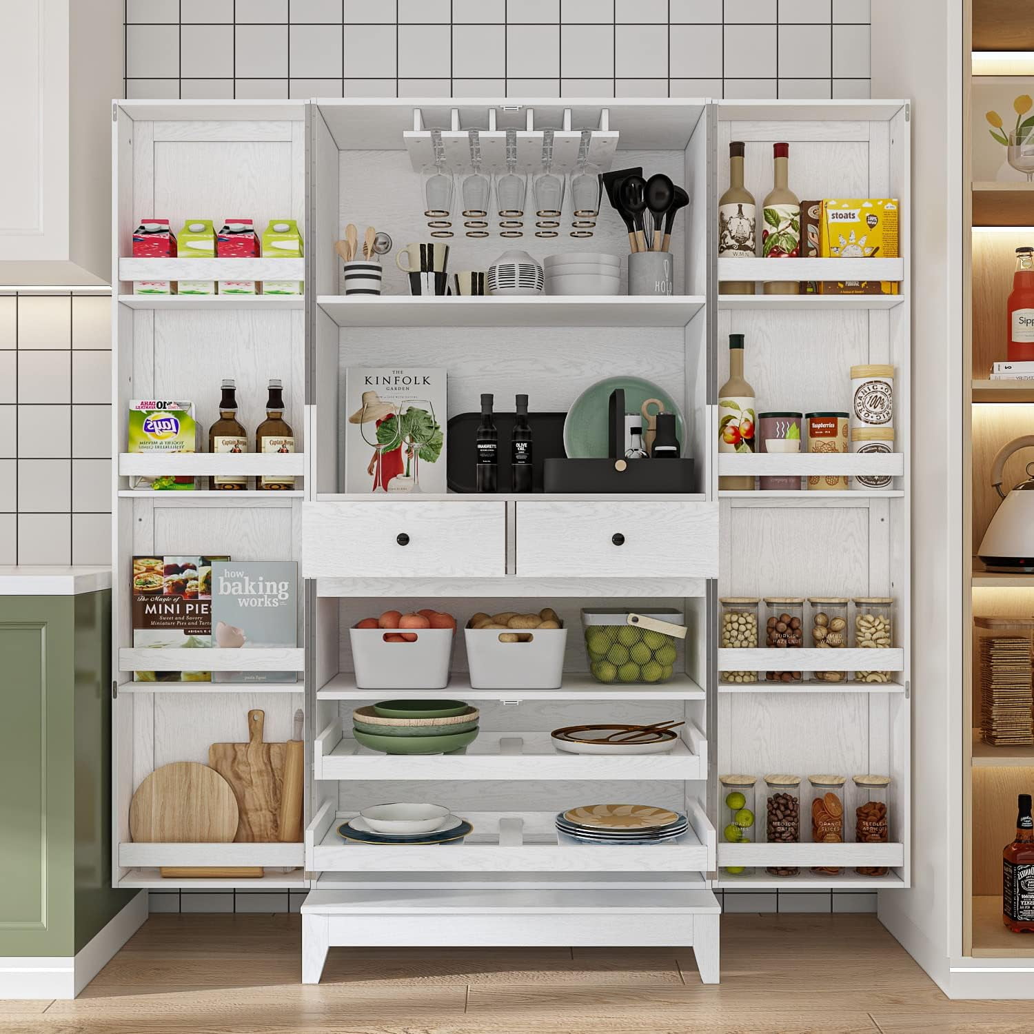 Kitchen Pantry with Sliding Rack Tray, Kitchen Pantry with 2