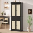 thumbnail image 1 of Kitchen Pantry Cabinet, Tall Storage Cabinet with Rattan Doors and Adjustable Shelves, Freestanding Cupboard with Drawer for Bathroom, Dining Room, Living Room, 1 of 8