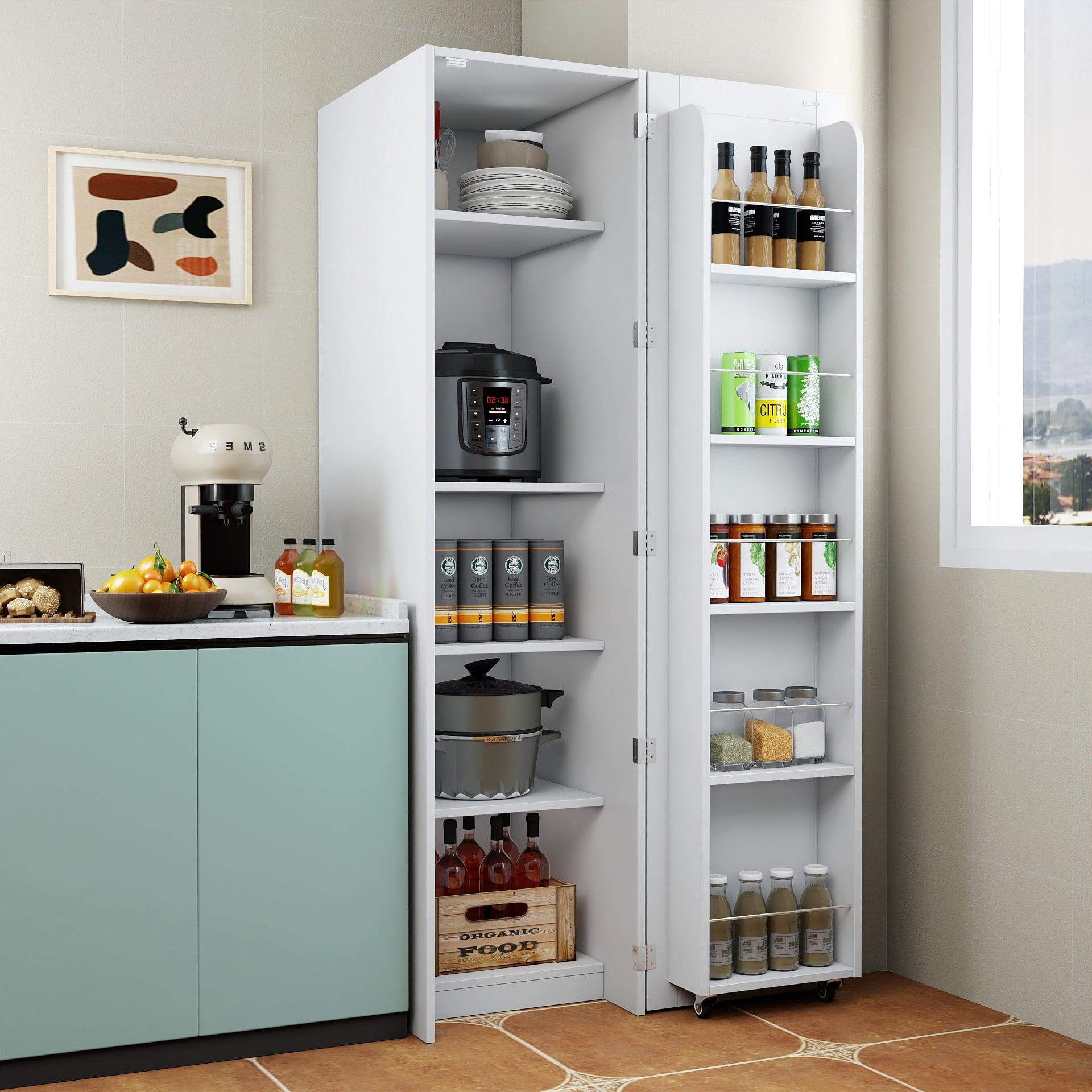 Kitchen Pantry Cabinet, White Freestanding Buffet Cupboards Sideboard with Doors & Shelves, Kitchen Pantry Storage Cabinet for Kitchen, Living Room and Dinning Room