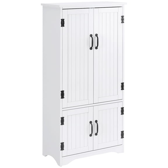 Kitchen Pantry Cabinet, White MDF Farmhouse Storage Cupboard with Adjustable Shelves and Beadboard Doors, 23.5" W x 11.75" D x 48.5" H, for Dining Room, Garage or Laundry Room