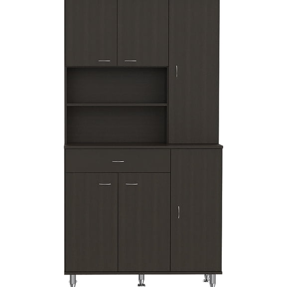 Kitchen Pantry In Black - 10 Shelves, 6 Doors, 1 Large Drawer For Convenient Management Maximize Home Organization With Black,
