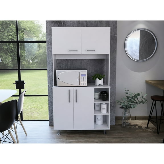 Kitchen Pantry Kit In White - Four Legs, Double Door Cabinet Efficiency With For Efficient Storage