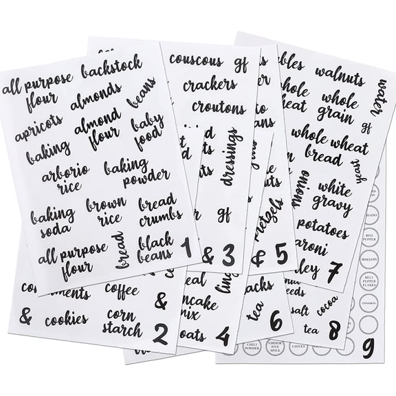 Kitchen Pantry Labels for Food Storage Containers, Set of 270 Clear Stickers for Common Goods