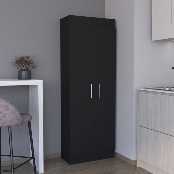 Kitchen Pantry Shelving | Five Shelves for Goods, Two-Door Convenience | Durable Pine Structure | Fit Different Room Decor