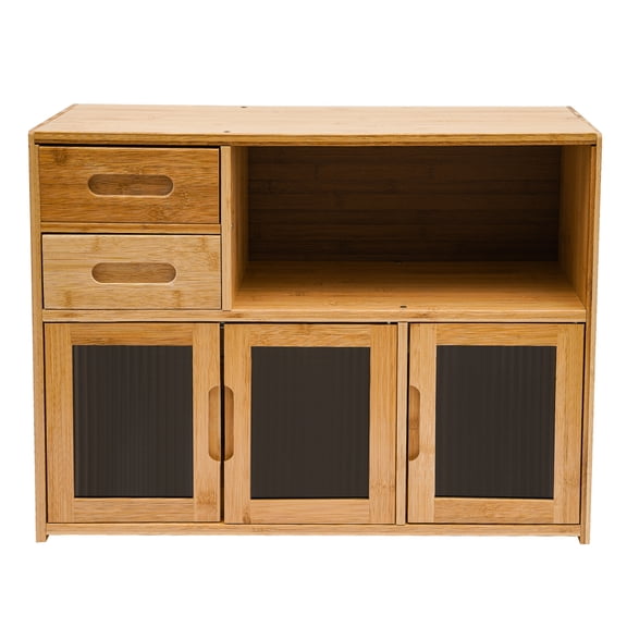 Kitchen Pantry Sideboard, Bamboo Kitchen Pantry with 2 Drawers, Floor Standing Storage Cabinet for Dining Room, Living Room & Office