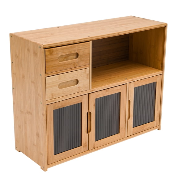 Kitchen Pantry Sideboard, Storage Cabinet, Pantry Organizer, 62x23x48cm Bamboo Double Drawer, Acrylic Visual Door, Lacquer Finish, Composite Back, Scratch Resistant, Magnetic Closure