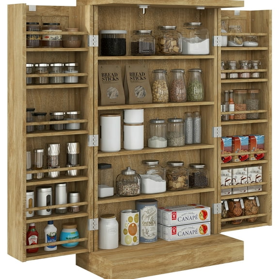 Kitchen Pantry Storage, 41", 12 Door Shelves, 5, Adjustable, Natural 41" Cabinet, Decoration Cabinet