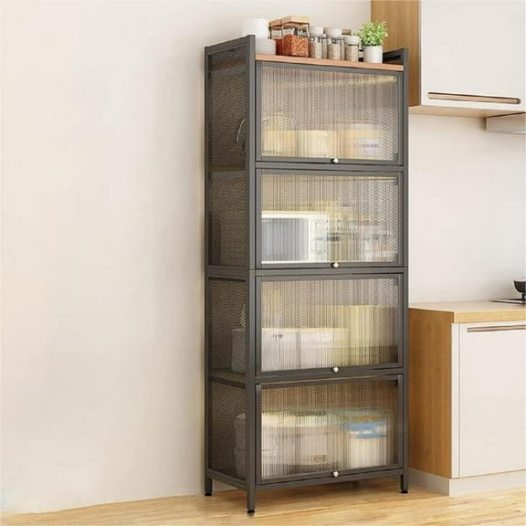 Kitchen Pantry Storage Cabinet, 5 Tier Pantry Storage Cabinet Baker Racks, Bread Rack Coffee Station Microwave Rack Storage Rack, W/Flip-Top Doors, Removable Grid Side Panels & 4 Hooks, Black