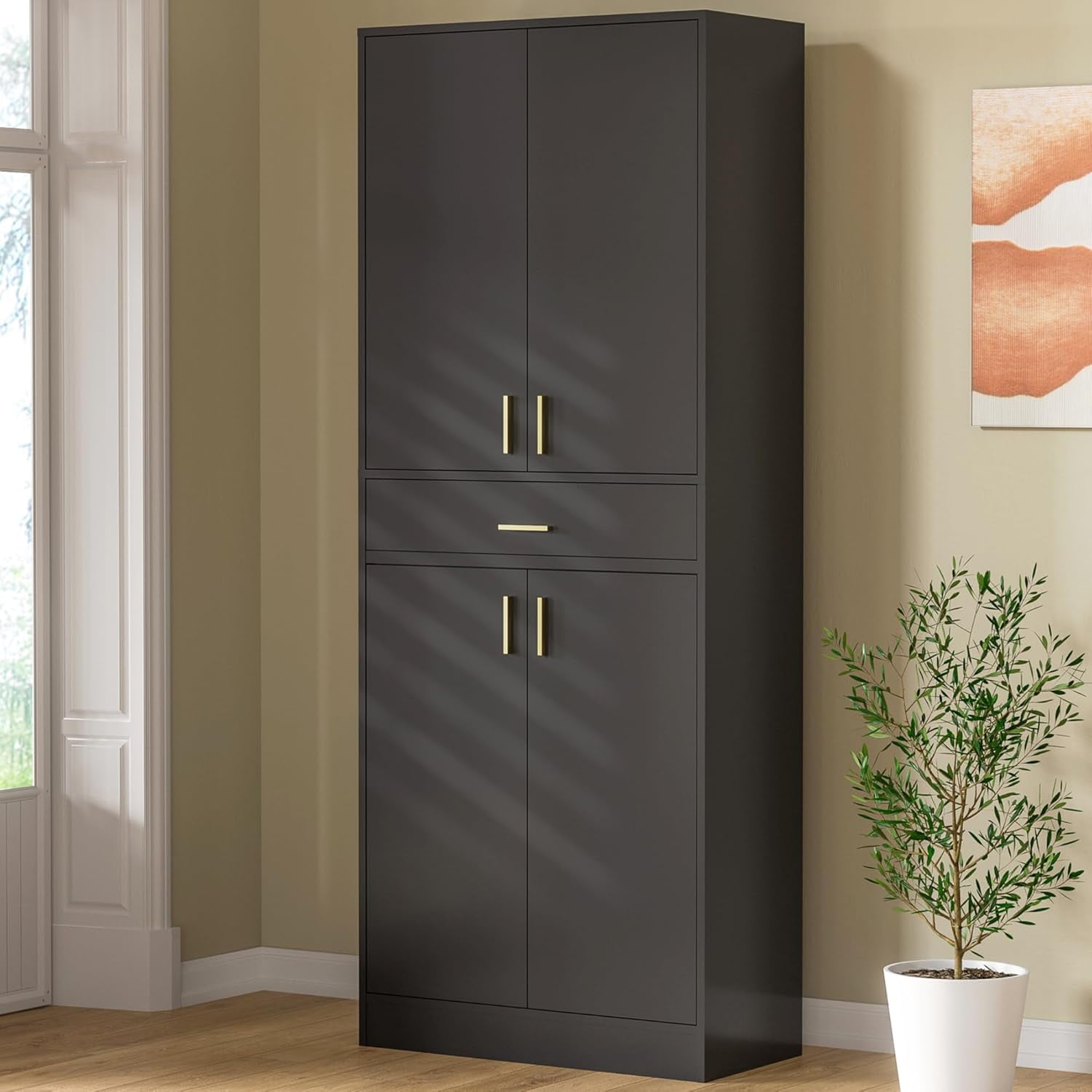 Kitchen Pantry Storage 71" Tall 4 Doors Wood Freestanding
