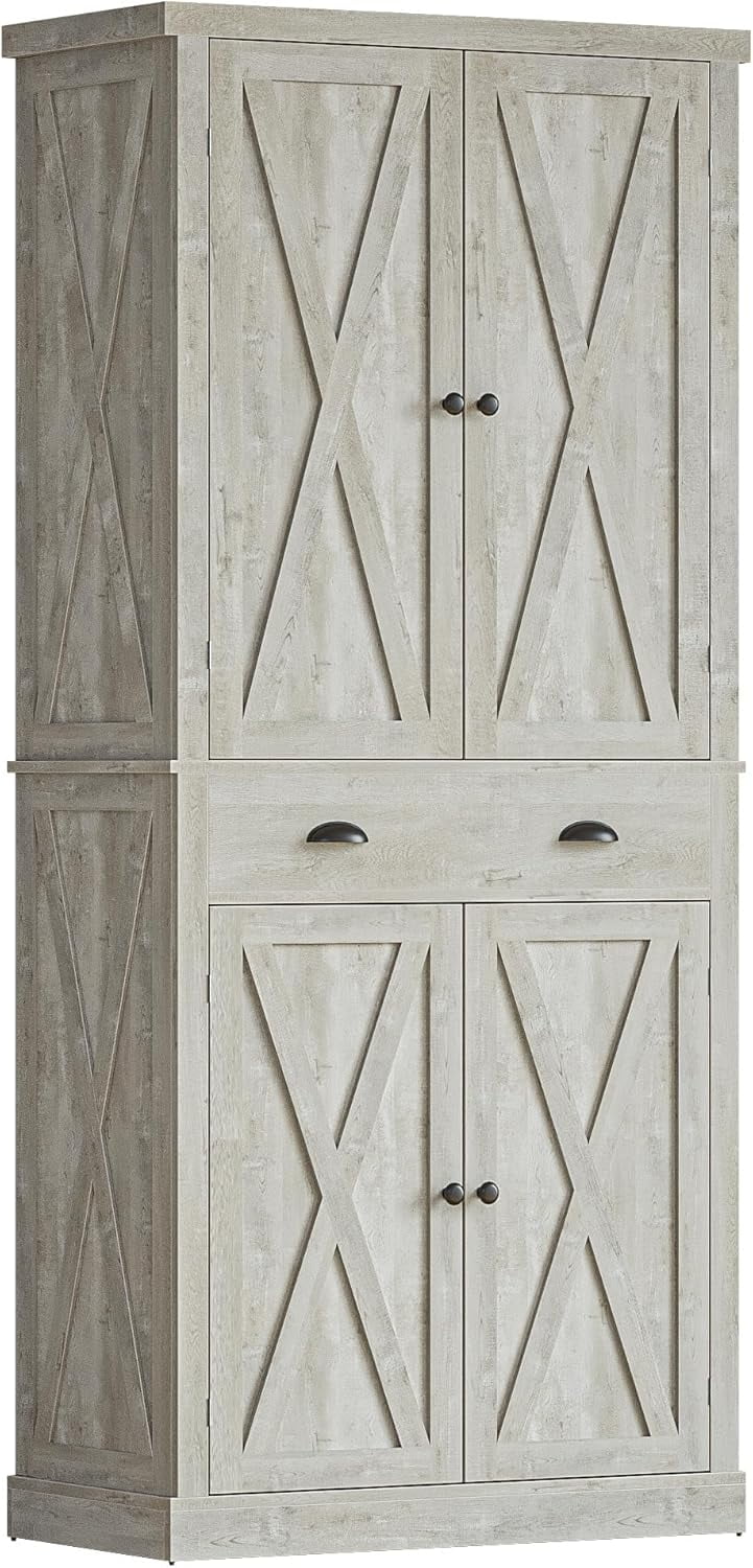 Kitchen Pantry Storage 72" Height, with Barn Doors, Drawer, 4
