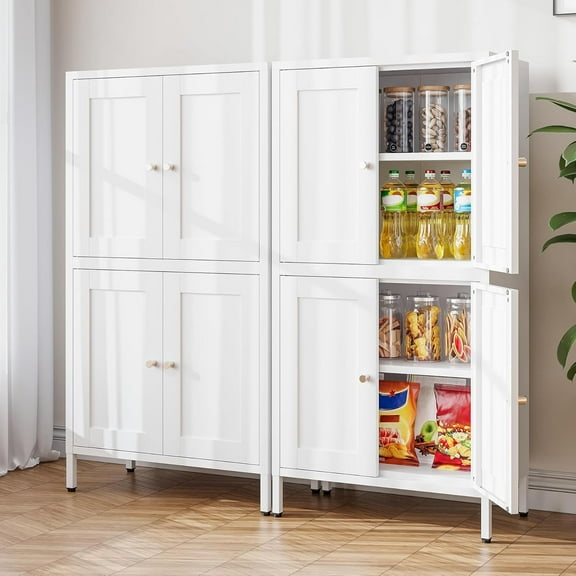 Kitchen Pantry Storage Cabinet with Adjustable Shelves Metal Pantry with Adjustable Feet for Kitchen, Living Room, Dining Room, Bathroom (White, 43in)