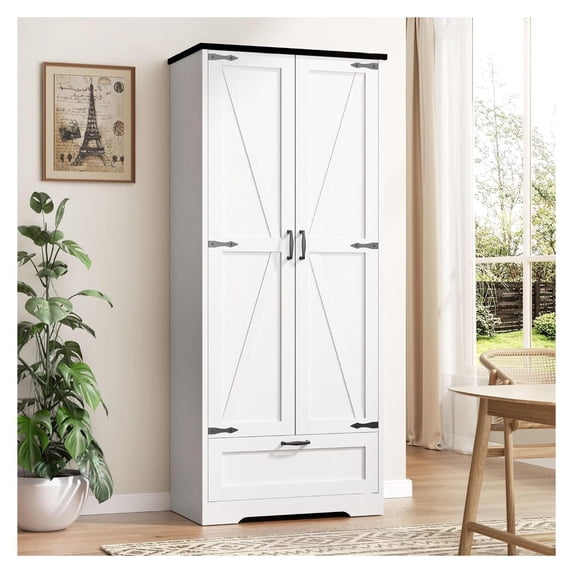 Key Drawer Unit Kitchen Pantry Storage Cabinet with Barn Doors, 4-Tier Tall Rustic Wood ...