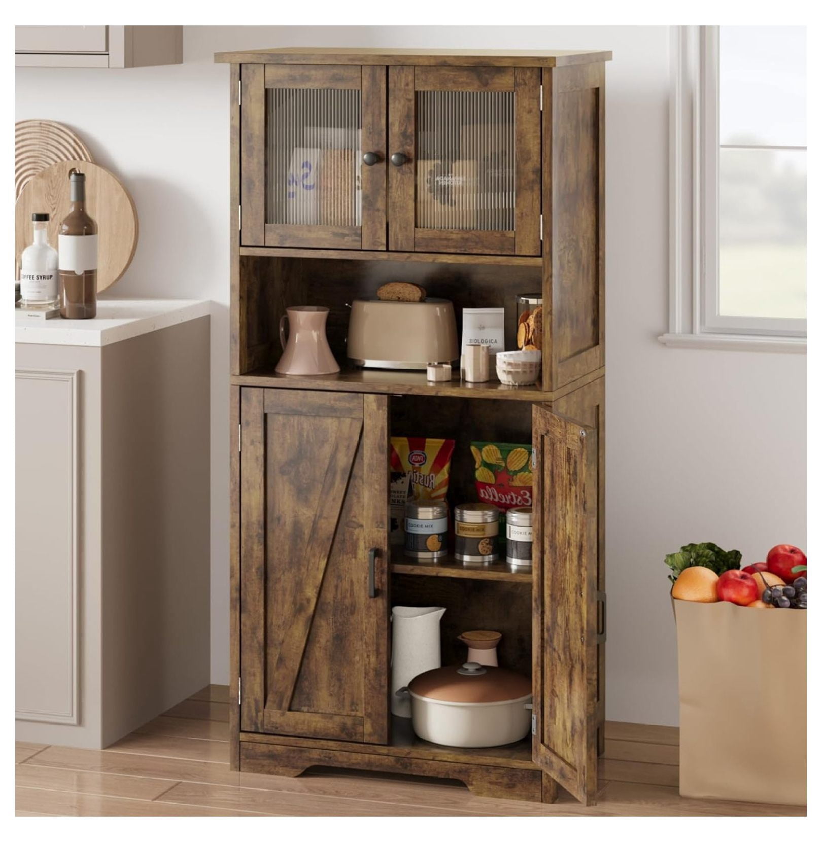 Kitchen Pantry Storage Cabinet with Doors and Shelves, 50.4 ...