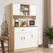 Kitchen Pantry Storage Cabinet, Freestanding Hutch Cabinet with Buffet Cupboard, Utility Pantry with Microwave Stand, Household Wall Tall Sideboard with Drawers, Doors and Shelves-White