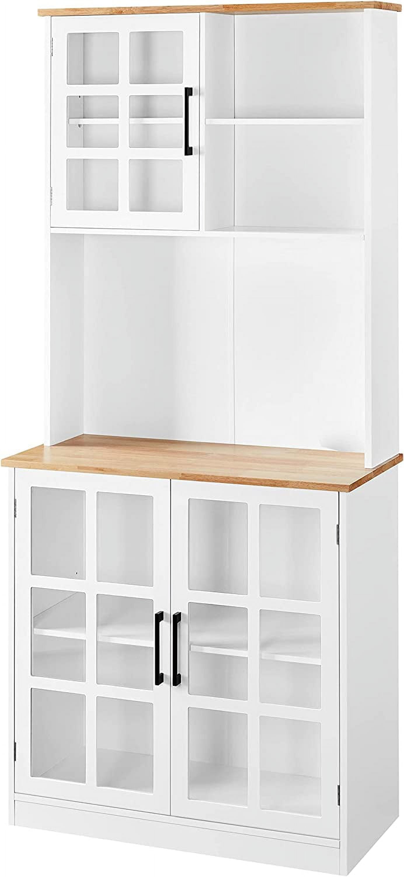 Kitchen Pantry Storage with Hutch, Pantry Buffet with Tempered Glass