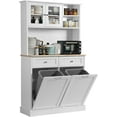 thumbnail image 1 of Kitchen Pantry Storage Cabinet, Microwave Cabinet with Tilt Out Trash Cabinet, Freestanding Kitchen Hutch,Tall Pantry Cabinet Cupboard, White (4HP6044), 1 of 9