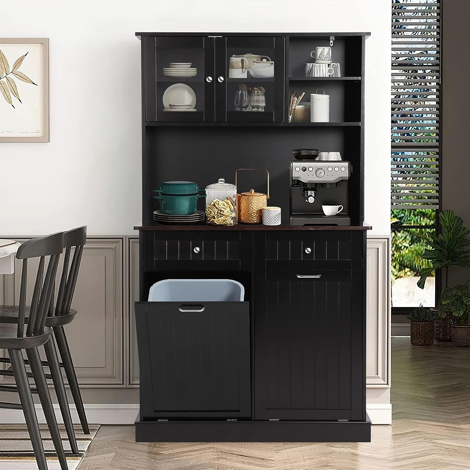 Kitchen Pantry Storage Microwave with Tilt Out Trash