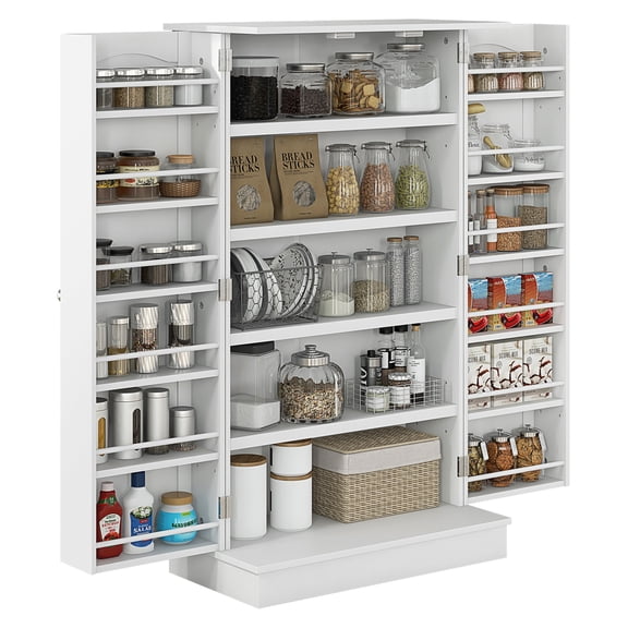 Kitchen Pantry Storage Cabinet w/ 5-tier Shelving, 12 Spice Racks