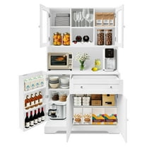 Kitchen Pantry Storage Cabinet with Drawers, Modern White Buffet with Microwave Stand, Tall Hutch with 14 Shelves, White