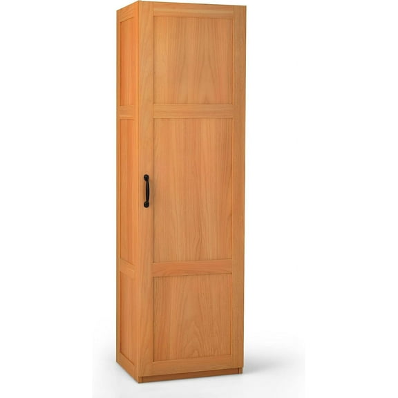 Kitchen Pantry, Tall Storage Cabinet Single Door, 4-Tier Floor Storage Cabinet for Bathroom, Living Room, 18"x14"x 60" (Oak Color)