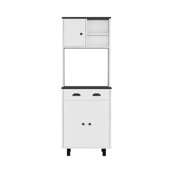 Kitchen Pantry - White/black, 14.5" Microwave Shelf, Multi-functional Storage With Open Shelving, Pull-out Drawer And Heavy Cabinet, Elevated On Legs For Easy Rejuvenating, Assembly Merchandise