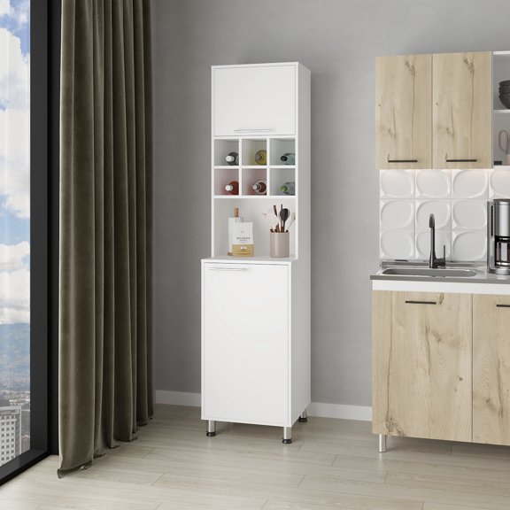 Kitchen Pantry in White with Concealed Cabinets and Shelves / Meets Various Kitchen Storage Demands