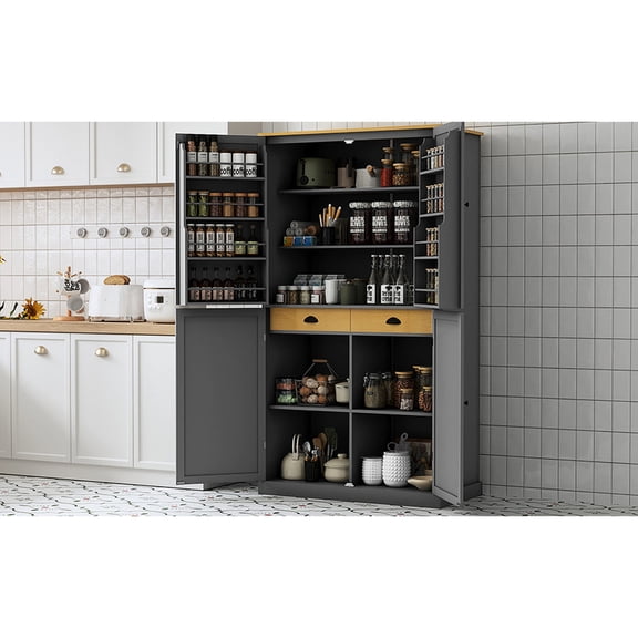 Kitchen Pantry with 2 Adjustable Shelves and 4 Cabinets | Customizes Storage, Suits Kitchen Needs