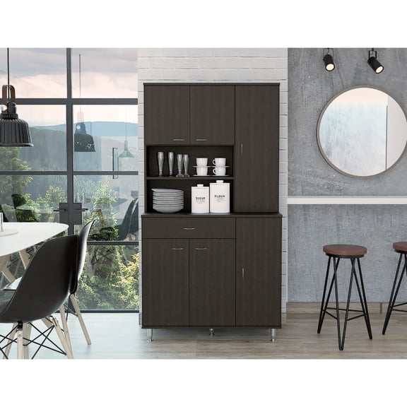 Kitchen Pantry with Drawer | Six Covered Doors for Storage | Particle Board Construction | Organize Kitchen Stuff