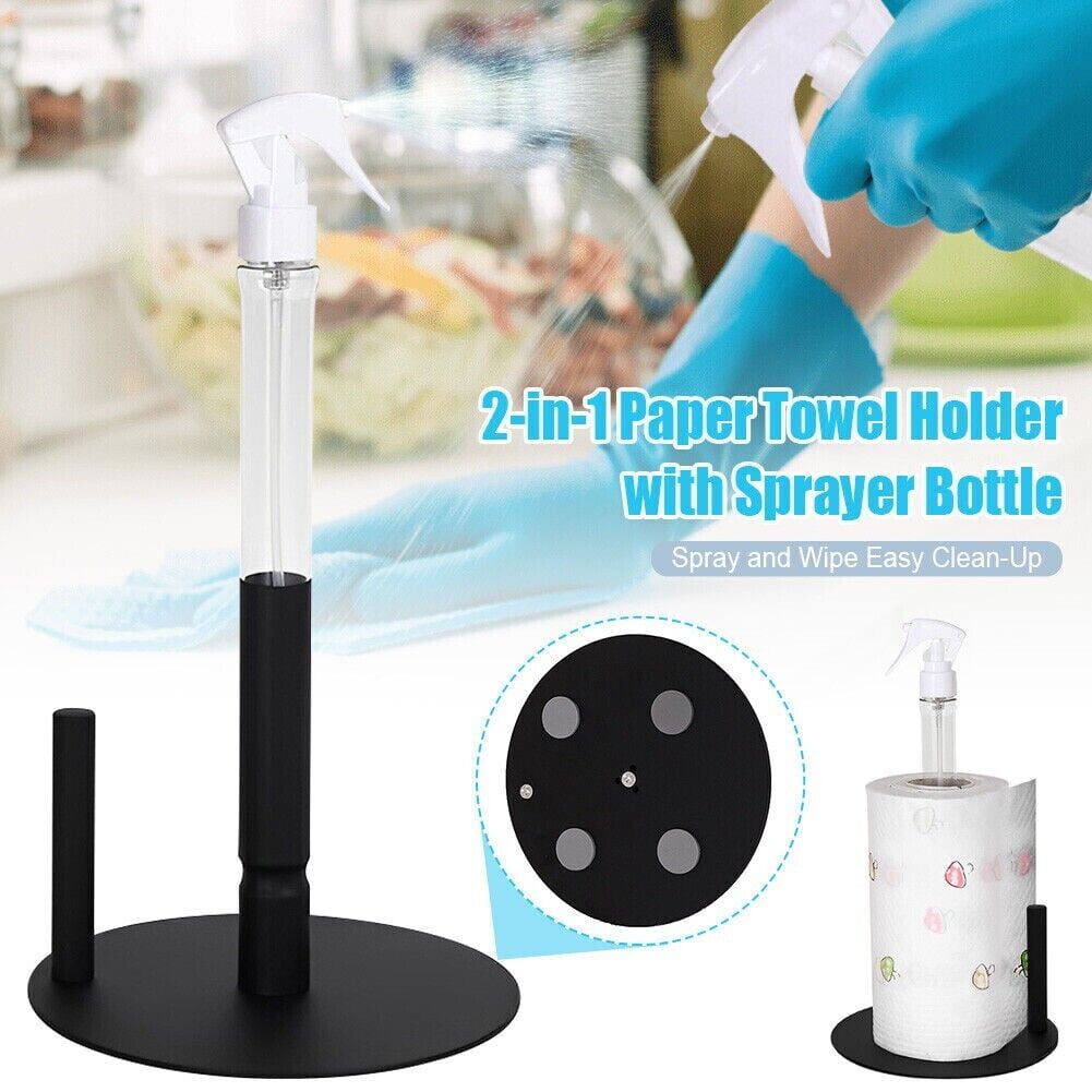 Paper Towel Holder Stand with Spray Bottle, Stainless Steel Paper Towel  Rack Dispenser for Kitchen Countertop, Weighted Vertical Paper Roll Holder  One