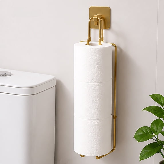 Kitchen Paper Towel Holder, Over The Tank Bathroom Tissue Roll Holder, Decorative Camper Bathroom Accessory, Wall Mounted Toilet Paper Organizer for RV, Apartment and Home,Gold