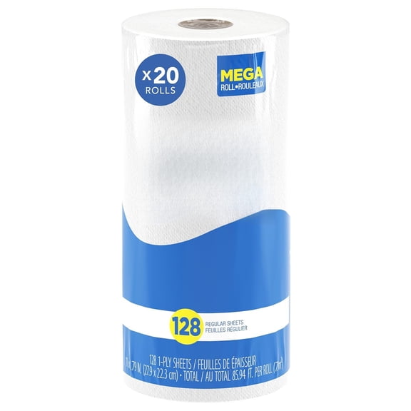 Kitchen Paper Towels, Bulk (41482), Fast-Drying Absorbency Pockets, White, Perforated (128 Sheets/Roll, 20 Rolls/Case, 2,560 Sheet Total)