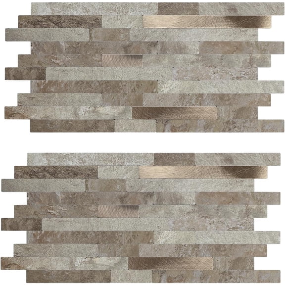 Kitchen Peel and Stick Backsplash, Ecru Slate Faux Stone Look PVC Wall Tiles Stick on Bathroom Laundry Room, Camper, Fireplace