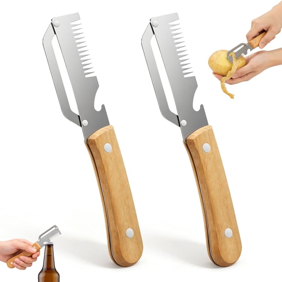 2 Pcs Kitchen Peeler Multifunctional Vegetable Peeler Stainless Steel Kitchen Tool with Nonslip Wood Handle for Fruit and Vegetable