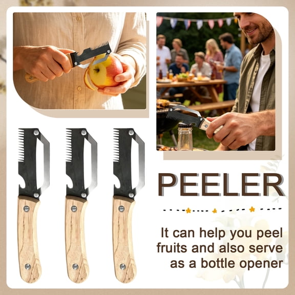 Kitchen Peeler Tool, Potato Peeler Stainless Steel, Stainless Steel Peeler with Wooden Handle, Meal Prep Tools, 7.5X1.5 Inch 3-Piece Multi-Function Peeling Gadget Designed for