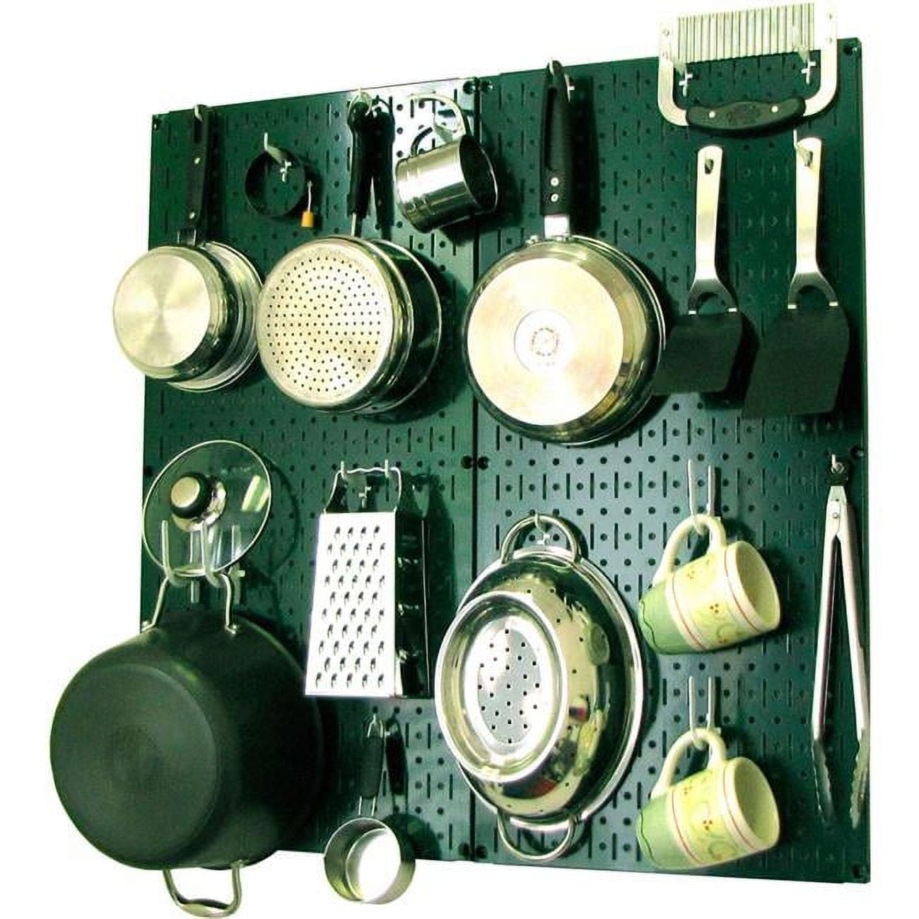 Green Metal Pegboard Pantry Organizer with White Hooks, 32-inch