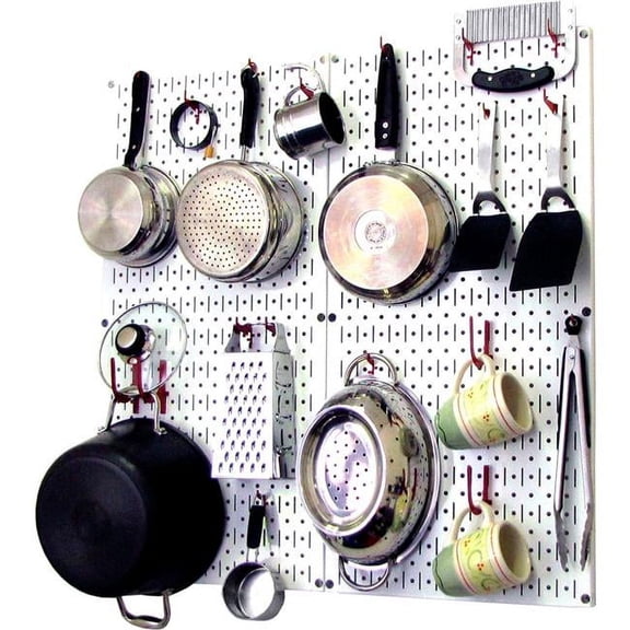Kitchen Pegboard Pack Storage & Organization Kit, White & Red - 32 x 32 x 6 in.