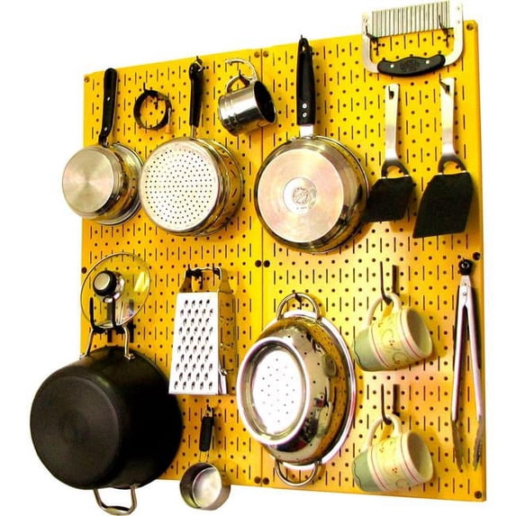 Kitchen Pegboard Pack Storage & Organization Kit, Yellow & Black - 32 x 32 x 6 in.