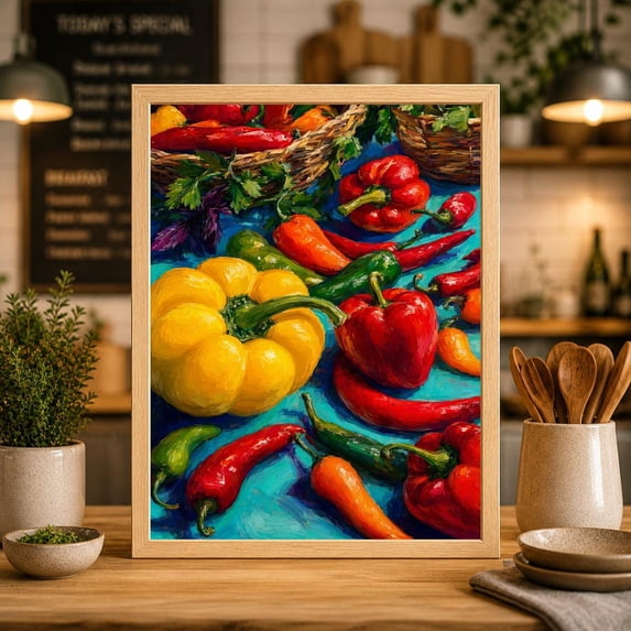Life Drawinfs Kitchen Peppers Still Life Farmhouse Art Vegetable Poster , Poster ...