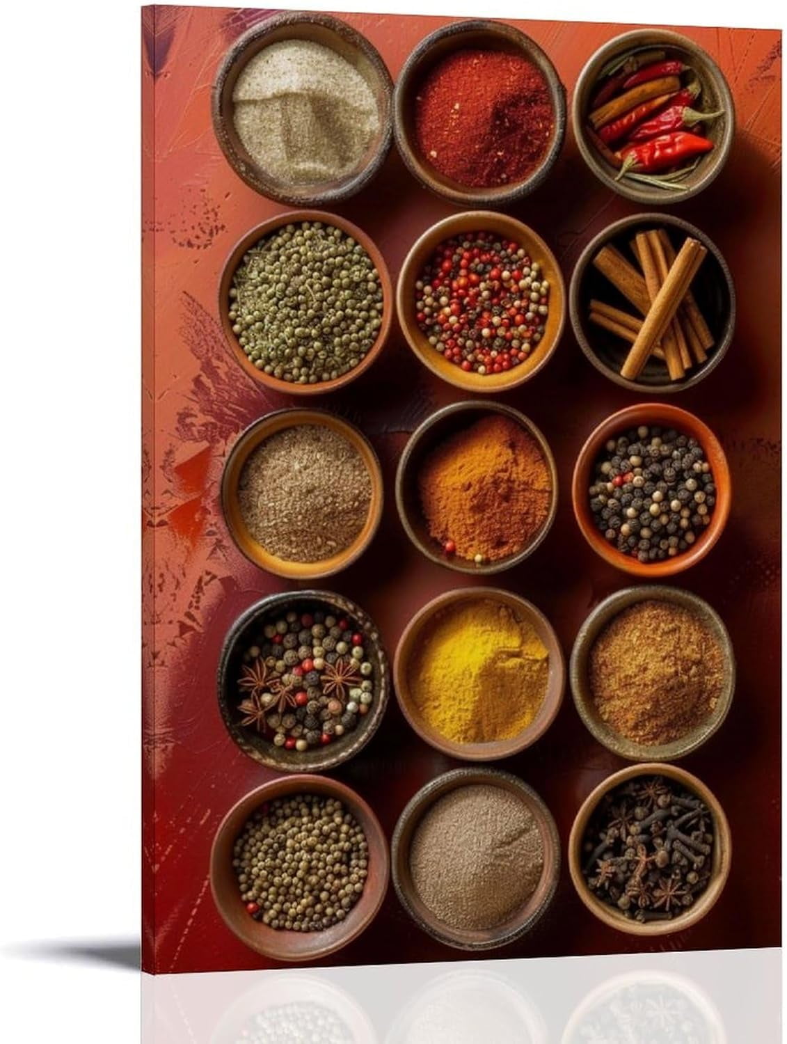 Kitchen Picture Colorful Spices in Spoons Retro Food Picture Condiments ...