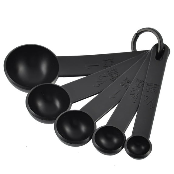 Kitchen Plastic Round Shaped Powder Liquid Measuring Spoons Scoop Black 5 in 1