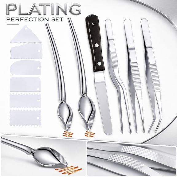 Kitchen Plating Decorating Tool Set, Stainless Steel Cooking Utensils Set, Cooking Tweezers Stainless Steel, Spoon Set, Kitchen Tweezers for Cooking, 12-Piece Stainless Steel