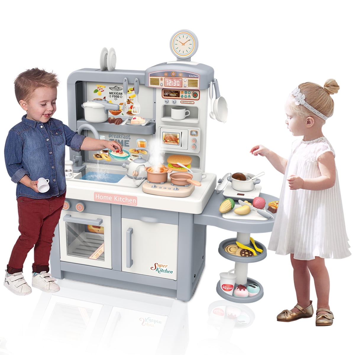 Kitchen Play Set with Accessories Kitchen Set with Realistic Light Sound Steam Simulation