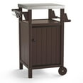 thumbnail image 1 of Kitchen Portable Outdoor Grill Cart, Patio Movable Bar Cart with Stainless Steel Top and Rolling Wheels, BBQ Cart for Indoor&Outdoor Use, Brown, 1 of 12
