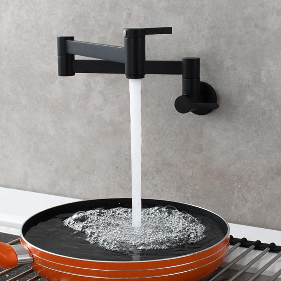 Kitchen Pot Filler Faucet Wall Mount Brass Folding Stretchable 2 Handles Kitchen Faucet Black, CT172B