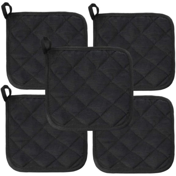 Kitchen Pot Holders Set  5 Pack Heat Resistant Pure Cotton Potholders and Trivets, Soft Flexible Hot Pads for Everyday Cooking and Baking, with Hanging Loop for Easy Storage