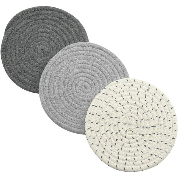 Kitchen Pot Holders Set Trivets Set 100% Pure Cotton Thread Weave Hot Pot Holders Set of 3, Stylish Coasters, Hot Pads, Hot Mats for Cooking Baking, Diameter 7 Inches
