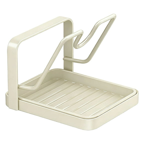 Kitchen Pot Lid Holder Rack with Spoon Rest, Drip Tray Countertop Organizer for Cooking, Stove Top Utensil Stand, Single-Layer Carbon Steel Storage Rack for Pots, Lids, Kitchen Tools, Milk White