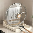 thumbnail image 1 of Kitchen Pot Lid Organizer Rack | V-Shaped Groove | Anti-Slip Stainless Steel & Plastic | Built-In Water Tray | Countertop Storage for Utensils, Spatulas, Cloths | 21x15x4cm | Gray or White | 1 Pack, 1 of 6